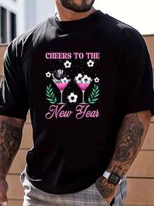 Celebrate The New YearCheers To The New Year Champagne Glass & Soccer NYE 2026  T-Shirt Relaxed Holiday T-Shirt - Black - View 1