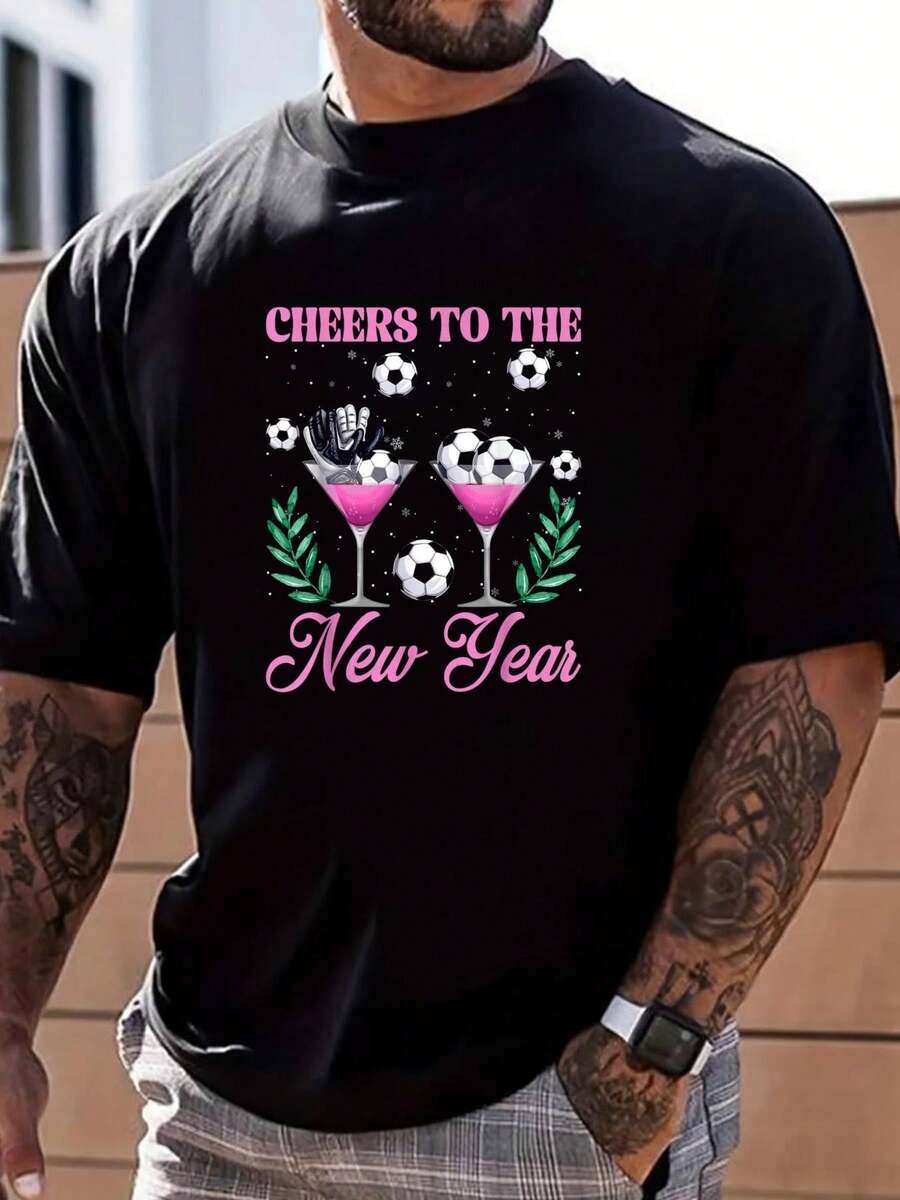 Celebrate The New YearCheers To The New Year Champagne Glass & Soccer NYE 2026 T-Shirt Relaxed Holiday T-Shirt - Black - View 1