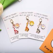 1pc Giraffe & Daisy Keychain, "Life Is Tough But So Are You" Encouragement Card, Friendship Novelty Souvenir, Cute Bag Accessory Gift, For Friends, Couples - Multicolor - View 2