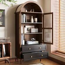 Chest Of Drawers With Adjustable Shelves, Modern Retro Curved Glass Storage Unit, Adjustable Shelves, Luxury Sideboard - 棕色 - 查看 4