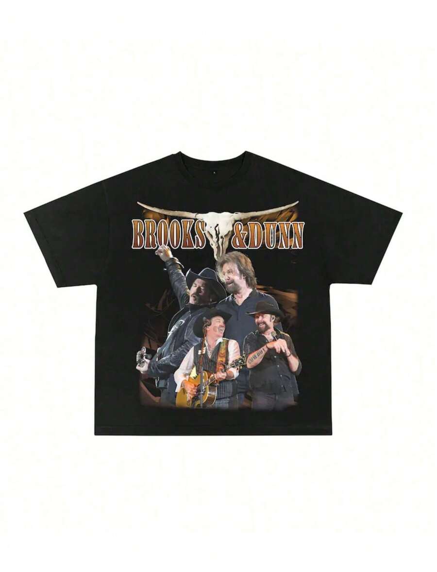 Brooks Dunn T Shirt -Vintage Rap Tee Hip Hop Graphic Print All Size Unisex Round Neck T-Shirt - màu đen - Xem 1