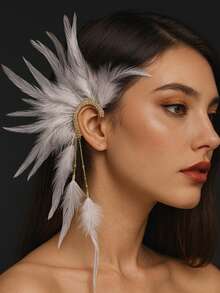 1pc White Feather Exaggerated Hanging Earrings, European And American Fashion Rhinestone Tassel Earrings - Feather - View 1