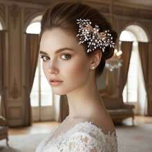 1 buc pieptene de păr auriu țesut manual, ținută versatilă, accesoriu elegant de nuntă cu perle artificiale, accesoriu de coafură pentru petrecere pentru femei, accesorii de Ziua Îndrăgostiților