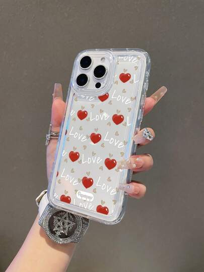 1pc Heart Pattern, Air Cushion Transparent Anti-Fall Phone Protective Case, TPU Material, Suitable As Holiday Gift, Compatible With Apple IPhone XS/XS Max/XR/11 12 13 14 15 16 Pro/17 Air/Pro Max/14 15 16 Plus, Unisex, Also For Samsung Phones
