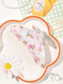 1 PC Retro Floral Printed Acetate Wave Design Large Hair Claw, Vintage Countryside Style For Ponytail, Spring/Summer Claw Clips Hair Clips Hair Jaw Clip Hair Clamps Hair Clutch Hair Catcher Clip Fall Winter Hair Accessories For Women For Vacation Outfits Woman Flower Hair Clip - 彩色 - 查看 4