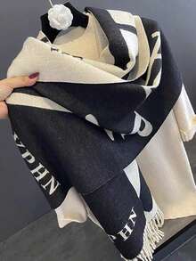 Bufanda/chal de doble uso estilo coreano Dongdaemun, grueso y cálido, reversible, versátil y suave calentador de cuello para mujer, otoño/invierno - Negro - Ver 2