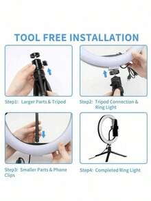 10-Inch Selfie Ring Light, Fill Light, Photography Light With Phone Holder, Rotatable Tripod And Adjustable 3-Color Lighting - USB Powered, Equipped With 126 LED Beads, 360° Flexible Gooseneck, Tripod And Phone Holder, USB Powered (Battery Not Included). Ideal For Selfie, Video Recording, Vlogging, Live Streaming, Photography, Live Broadcast And Makeup.