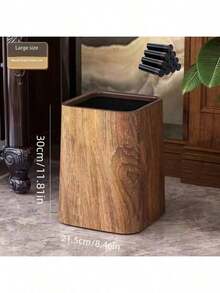 木纹垃圾桶，复古创意设计，适用于家庭、客厅、卧室、厨房、新中式风格、浴室优质大号垃圾桶 - 棕色 - 查看 16