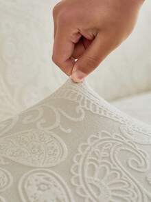 1pc Paisley Pattern Ruffled Elastic Sofa Cover, Dust-Proof And Dirt-Resistant, Stretch-To-Fit Full Coverage Sofa Protector, Home Decor, Machine Washable, Pillow Cover Not Included - Creamy White - View 2