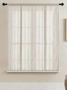 1pc Beige Striped Linen Curtain Tie-Up Roman Shade Chic Semi Sheer Curtain For Kitchen Bathroom Small Windows