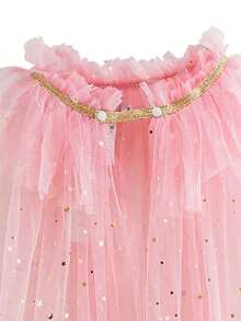 3pcs/Set Pink Glitter Star Cloak, Crown, Magic Wand Set, Girls Christmas, Halloween, Carnival Costume, Party, Stage Performance, Cosplay Outfit - Pink - View 3