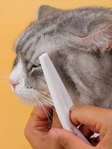 1pc 2-In-1 Pet Hair & Tear Stain Remover Brush - Stainless Steel Dog & Cat Flea Comb, Effectively Trims And Gently Removes Dirt And Fleas, Suitable For Canines And Felines - Multicolor - View 3