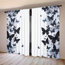 Bộ 2 rèm cửa họa tiết bướm in kỹ thuật số, phù hợp cho phòng ngủ, phòng khách, phòng ăn và nhà bếp, phong cách tối giản hiện đại, vải polyester, thiết kế dạng túi thanh, rèm cửa mỏng | Rèm cửa tối giản hiện đại | rèm cửa dạng túi thanh treo, rèm cửa phòng khách, rèm cửa dùng được cho mọi mùa trong ngày - Nhiều màu - Xem 3