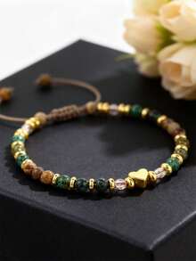 Weave Adjustable Bracelet Boho Natural Stone Beaded Heart Christmas Gifts Best Friend Gifts Women With Blessing Card