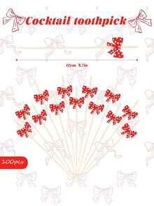50/100Pieces Valentine's Day Red Wooden Cocktail Sticks, 4.7 Inch Rpeckled Bow Cocktail Rattles Food Sticks Decorative Toothpicks, Cocktail Picks, Cocktail Decoration Sticks For Appetizers,Cake Decoration, Fruits, Desserts, Birthday Parties, Weddings, Party Supplies, New Year, Valentine's Day, Bridal Shower. - Red Polka Dot Bow - View 5