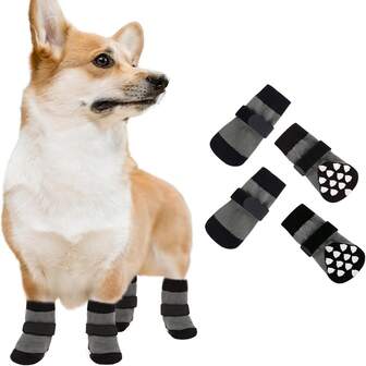 ถุงเท้าสุนัขกันลื่นพร้อมอนุภาคกันลื่น, เหมาะสำหรับสุนัขและลูกสุนัขขนาดเล็ก, กลาง, ใหญ่, ป้องกันการเลียอุ้งเท้า, รองเท้าสุนัขกันลื่นสำหรับพื้นไม้เนื้อแข็ง