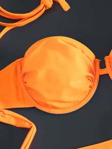 Fashionable Sexy Bright Orange Bikini 2 Pieces Set - Triangle Top + Ombre 3D Floral Print Swim Bottoms | Tropical Beach Holiday Swimwear Vacation - Orange - View 8