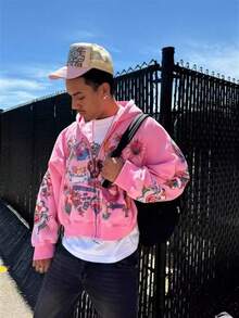 Vintage Sweater Hooded Harajuku Loose And Versatile Sweatshirt For Men And Women - 粉色 - 查看 1