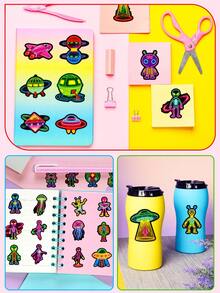 56 Buah Stiker Neon Alien, Stiker Vinyl Estetik untuk Scrapbooking, Buku Harian, Laptop, Bemper Mobil, Skateboard, Botol Minum, Komputer, Ponsel, Kartun, Helm, Stiker dan Decal Mobil - MultiWarna - View 10