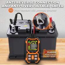 POROMETISTO 12V 24V Car Battery Capacity Tester, Lead-Acid Battery Analyzer, DC 8-30V SOH SOC CCA Measurement, Suitable For Motorcycle, Truck, Boat