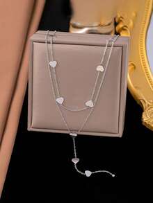 RAYQUEEN 1pc Stainless Steel Heart-Shaped Puzzle Design Fashionable Personalized Necklace For Women, Suitable For Daily Wear And Gift Giving - Yellow Gold - View 4