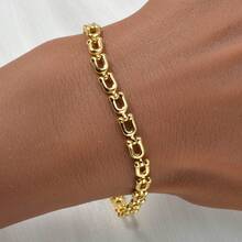 2pcs Simple 14K Gold Plated U-Shaped Necklace Bracelet Jewelry Set For Men Women Daily Party Wear - Gold - View 5