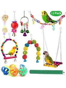 Combination Parrot Toys Set Swing Chewing Training Toys Small Parrot Hanging Hammock Ladder Bell Perch Accessories Color Random - Multicolor - View 26