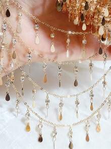 1m Layered Crystal Copper Chain Water Drop Shaped Chain Headpiece Accessory DIY Necklace Bracelet Jewelry Making Material Wholesale