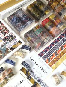 10 Rolls/Box, Vintage Botanical Flowers Pattern Washi Tape, Fashionable Hot Stamping And Silver Stamping Design Exquisite Chinese Style Pattern Decorative Tape, DIY Envelope And Greeting Card Making Scrapbook Decorative - Multicolor - View 3