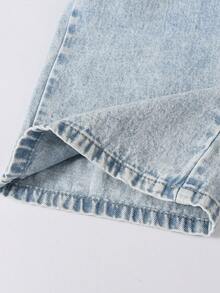 1pc Girl Casual Versatile Street Y2K Kitten Graphic Straight Leg Jeans - Light Wash - View 6