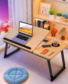 LapEasy Laptop Desk For Bed Or Couch, Folding Bed Tray With Cup Holder, Portable Legs Desk For Working Reading Writing Breakfast, Laptop Stand For Bed - 桃木色 - 查看 8