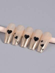 2 miếng dán móng tay hình trái tim 3D màu đen, họa tiết chấm tròn đơn giản chủ đề tình yêu, tự dính, dùng để trang trí móng tay, làm móng tại nhà, đám cưới, ngày Valentine. - màu đen - Xem 6