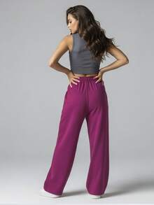 Comfortable Women's Wide-Leg Sweatpants, Soft, Structured Fit, Casual, Basic, Plain, With A Faux Drawstring. - Rosa - Ver 5