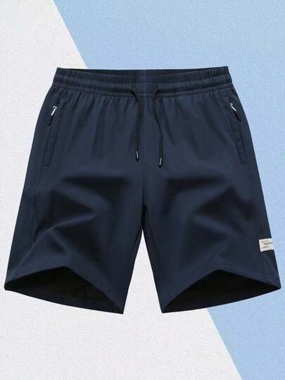 Men's Summer Quick-Dry Shorts, Minimalist Solid Color Zipper Pocket Casual Sports Shorts, Skin-Friendly Comfortable Beach Pants