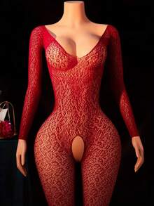 Women's Leopard Print Sexy Backless Seamless Jumpsuit - Red - View 1