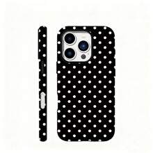 1pc Black & White Polka Dot Pattern Printed Phone Case, Fashionable French Minimalist Cute Boho Style Mini Dot Elements UV Printing Soft Leather Case Compatible With Apple/ Galaxy S24 Ultra, 17 Pro Max/16 Pro Max/12 Pro/13/14 Plus/15 Pro Max/16 Pro Max, 11/13 Pro - Black - View 2