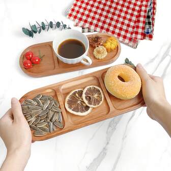 1pc Wooden Tray, Wooden Dessert Plate, Snack Platter, Breakfast Tray, Suitable For Home Kitchen, Restaurant, Appetizer Serving, Party, Afternoon Tea, Family Gathering, Outdoor Camping, Can Hold Fruits, Candies, Desserts, Cakes, Sushi, Holiday Gatherings, Party Decor