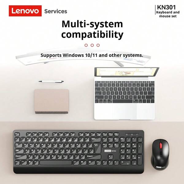  Lenovo KM301 Wired Keyboard And Mouse Combo, USB Interface, Universal For Business Office Laptops And Desktops