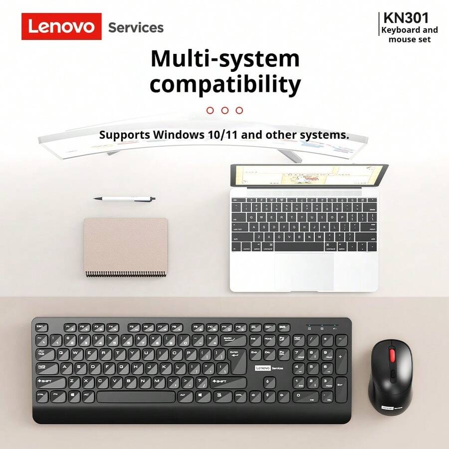 Lenovo KM301 Wired Keyboard And Mouse Combo, USB Interface, Universal For Business Office Laptops And Desktops - Black - View 1
