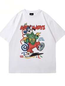 American Style Playfu And Goofy Couple T-Shirt For Men, Casual Loose Fit, Pure Cotton Base Short Sleeve For Summer - Blanco - Ver 5