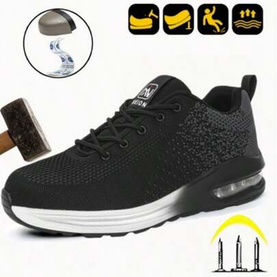 Zapatos de Trabajo Para Hombre Punta de Acero A Prueba de Golpes y Perforaciones, Durabilidad para Todas las Estaciones, Suela de Goma Cómoda, Cordones, Ideales para Sitios de Construcción, Obras Civiles, Talleres Mecánicos, Instalaciones Industriales, Zonas de Maniobra y Operaciones al Aire Libre, Tenis De Hombre