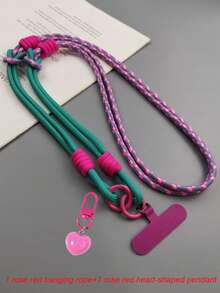 Mobile Phone Lanyard Long Crossbody Can Be Carried With Multifunctional Neck Hanging For Men And Women Outdoor Hiking, Thick Chain Case Set, Hand-Held Pendant, Love Pendant, Colorful Woven Mobile Phone Lanyard, Simple Small Star Pendant Wristband, Detachable Strap, Multifunctional Outdoor Handheld Lanyard, Equipped With Clip,