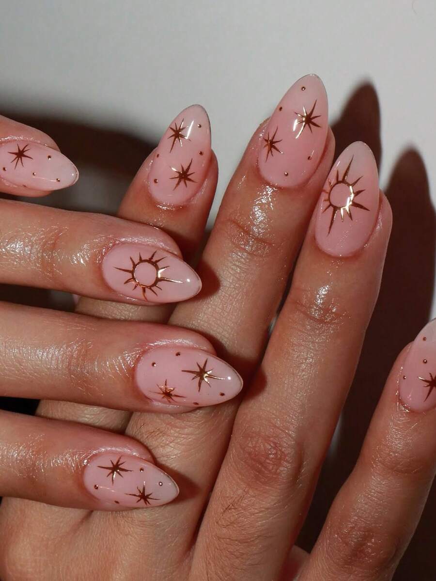 24 Stück französische Spitzen- & Stern-Muster Aufklebe-Nägel mit Gelee-Gel und Nagelfeile, Upgrade Deinen Look, geeignet für Feiertage, Alltag, Schule, Büro, Party - Verschiedenfarbig - Übersicht 1