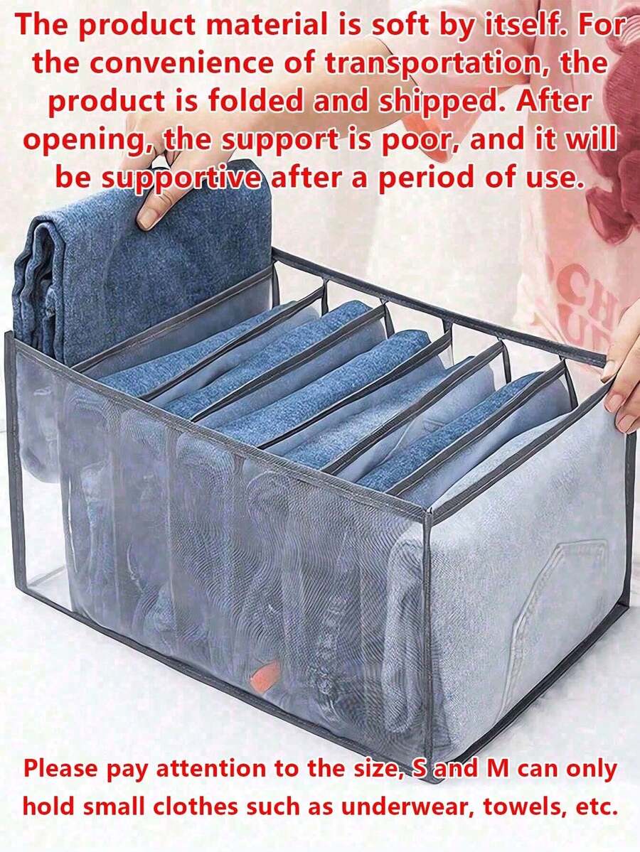 7/9格可水洗抽屉收纳盒，内衣衣物收纳，卧室折叠收纳袋，家居收纳，白色T恤，黑色裤子，女士冬季服装，连衣裙，女士白色长袖衬衫，白色连体裤，女士春季连衣裙，女士春季服装，春季，春季服装，简约风格，夏季。柔软轻盈的网眼材质 - 灰色 - 查看 1