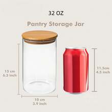 32oz 6PCS Round Airtight Glass Food Storage Jars, Clear Glass Food Storage Container With Bamboo Lid, Stackable Spice Jar, Kitchen Canister For Sugar, Tea, Coffee Bean, Pasta, Oat, Spice - Clear - View 2