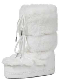 Women's Faux Fur Boots  Fuzzy Fluffy Furry Snow Boots Round Toe With Lace-Up Design Cute Warm Suitable For Christmas Halloween And Winter - trắng - Xem 5