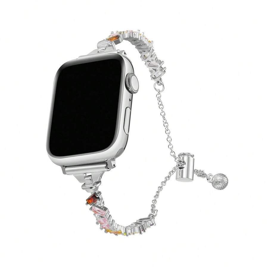 1PC Fashionable Metal Sparkle Diamond AppleWatch Band, Compatible With AppleWatch 38/40/41/42/44/45/46/49mm, Suitable For AppleWatch Series Ultra/SE/11/10/9/8/7/6/5/4/3/2/1. Adjustable Length For Easy Operation, Featuring Irregularly Arranged Sparkle Diamonds, Exuding Sophistication And Design Appeal. A Stylish Accessory Band Ideal For Women, Perfect For Holiday Gifting (Band Only, Watch Case Not Included)