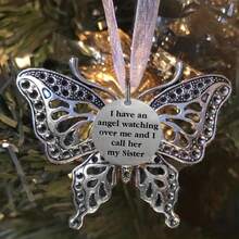 1pc Christmas Decoration, Christmas Tree Ornament, Alloy Butterfly Decor, Christmas Gift "A Piece Of My Heart Is In Heaven" Angel Wings Ornament, Christmas Party Decoration, Angel Wings Charm, Random Color Rope - Multicolor - View 10