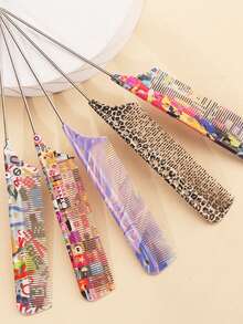 15 Patterns Colorful Anti-Static Tail Comb - Suitable For Professional Hairstyling And Home Use, Durable And Fashionable, Leopard Print/Fluorescent/Floral Patterns Available - Multicolor - View 2