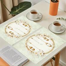 A Set Of 4-Piece Ramadan Themed Table Mats, Featuring A Simple Beige Design With A Crescent Moon And Lantern Design, Adorned With Stars, Suitable For Gatherings, Dining, And Holiday Decorations. The Size Is 30x45 Centimeters, Suitable For Home Decoration, Holiday Table Decoration, Rural Holiday Decoration, Rural Style, Washable Mats, Durable Materials, Holiday Table Decoration, And Home Entertainment. This Is The Ideal Choice For Ramadan. - Multicolor - View 10